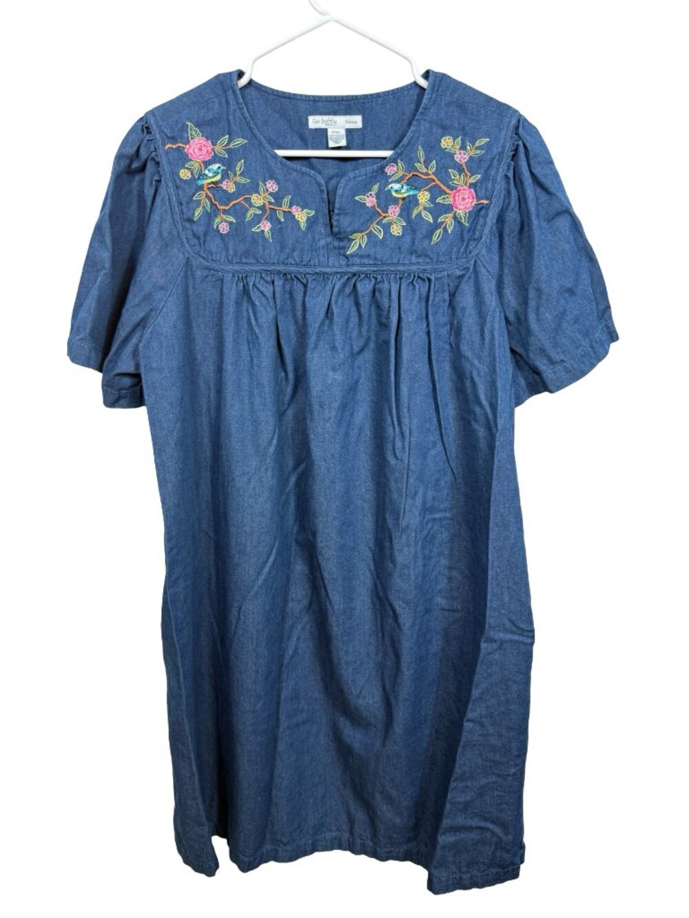 Go Softly Patio Dress Womens Petite XL PXL Blue Midi Embroidered Muumuu House